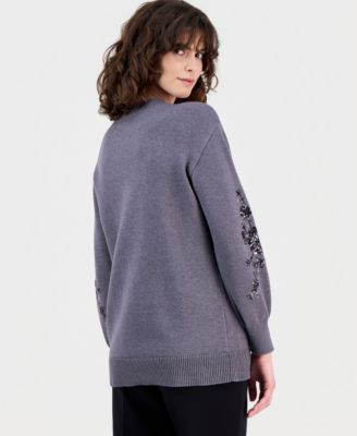 Petite Sequin Floral Tunic Sweater