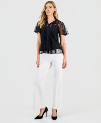 Women's Flutter-Sleeve Button-Front Lace Blouse