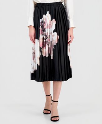 Petite Printed Pleated Satin Skirt