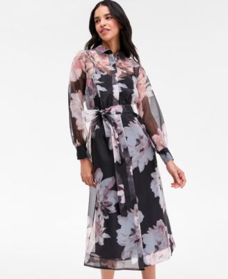 Petite Tiered Printed Organza Shirtdress
