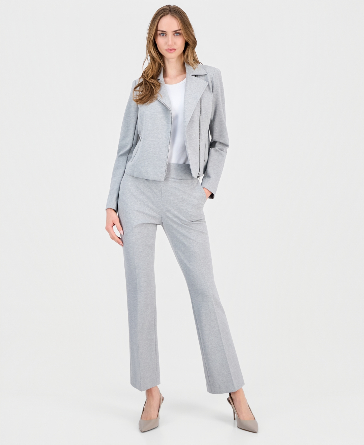 Anne Klein Women's Notched Collar Knit Moto Jacket