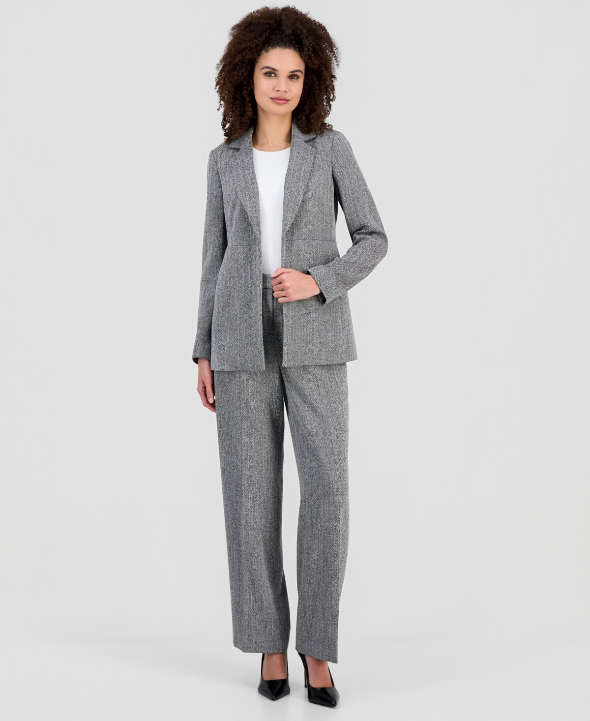 Anne Klein Women's Herringbone Open-Front Blazer