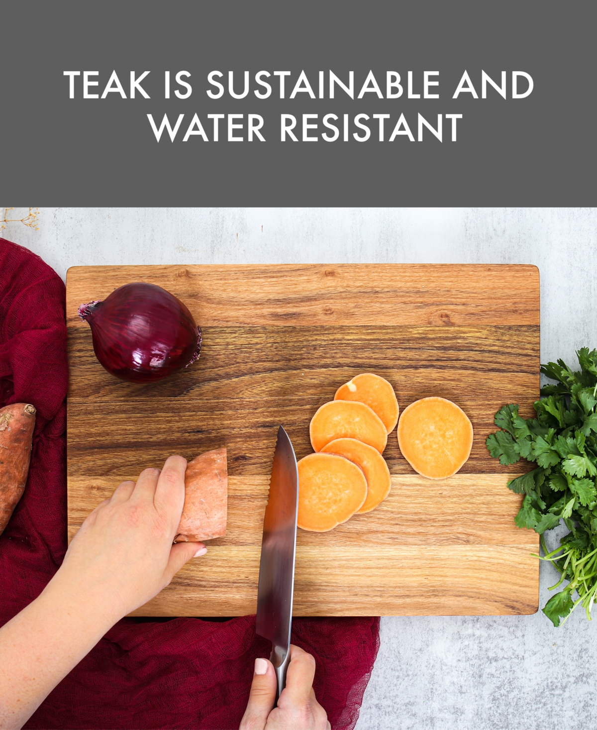 Dexas Teak Butcher Block with Gripp Feet, 12" x 16"