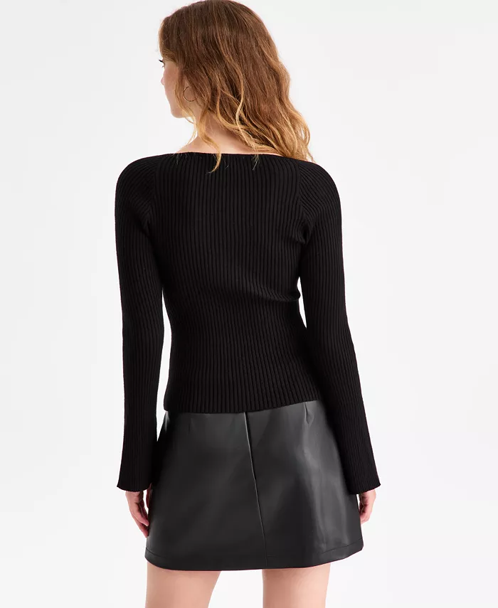 Women's Sweetheart-Neck Bustier Ribbed Sweater - thumbnail 6