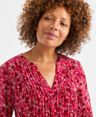 Women's Printed Pintuck Ruffle Sleeve Blouse, Macy's Exclusive