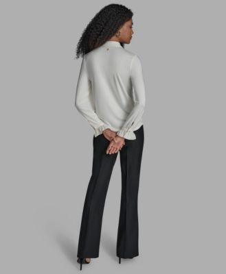 Women's Button Down Ruffle Front Blouse