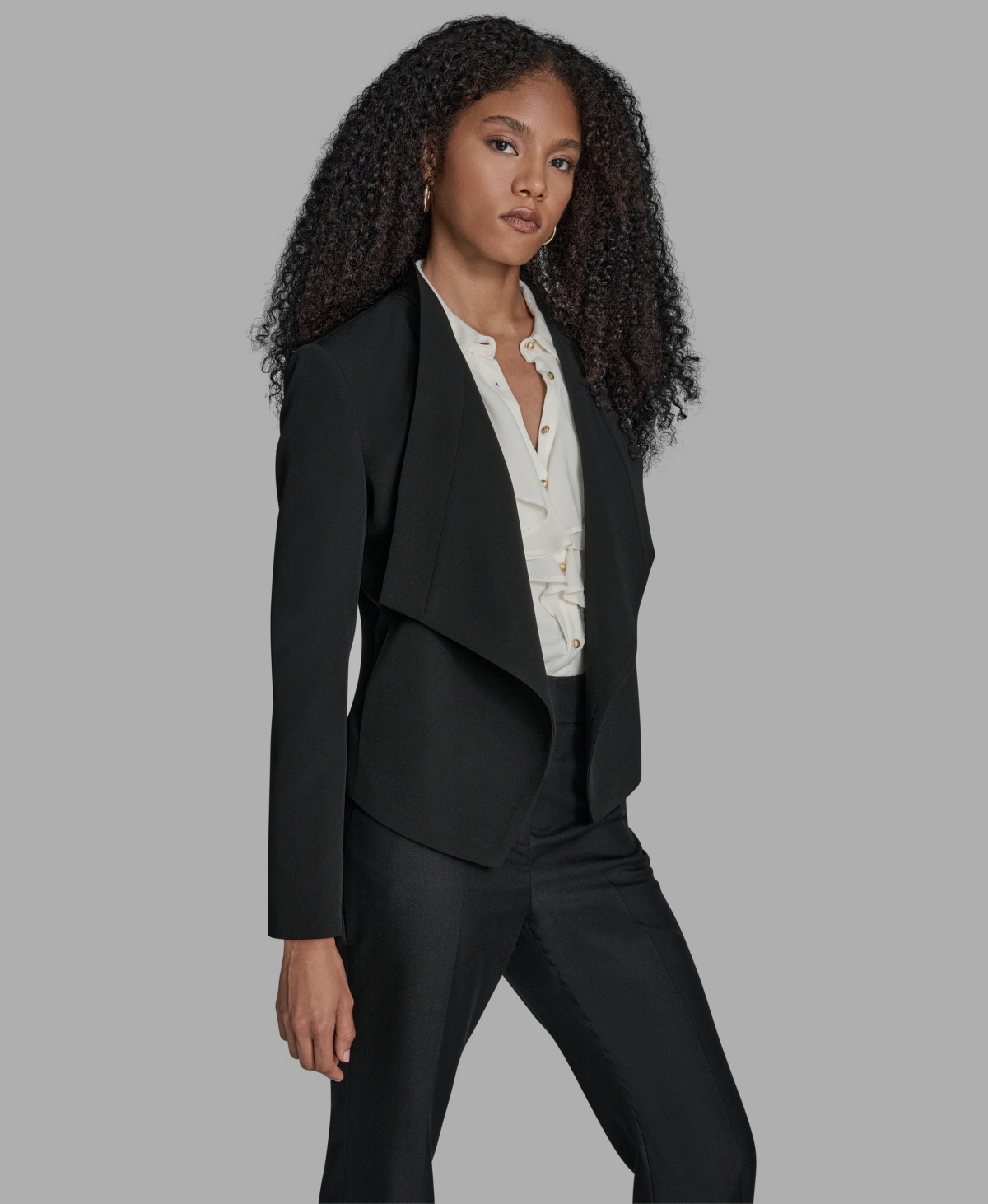 Bcbg Women's Padded Shoulder Open Front Jacket In Black