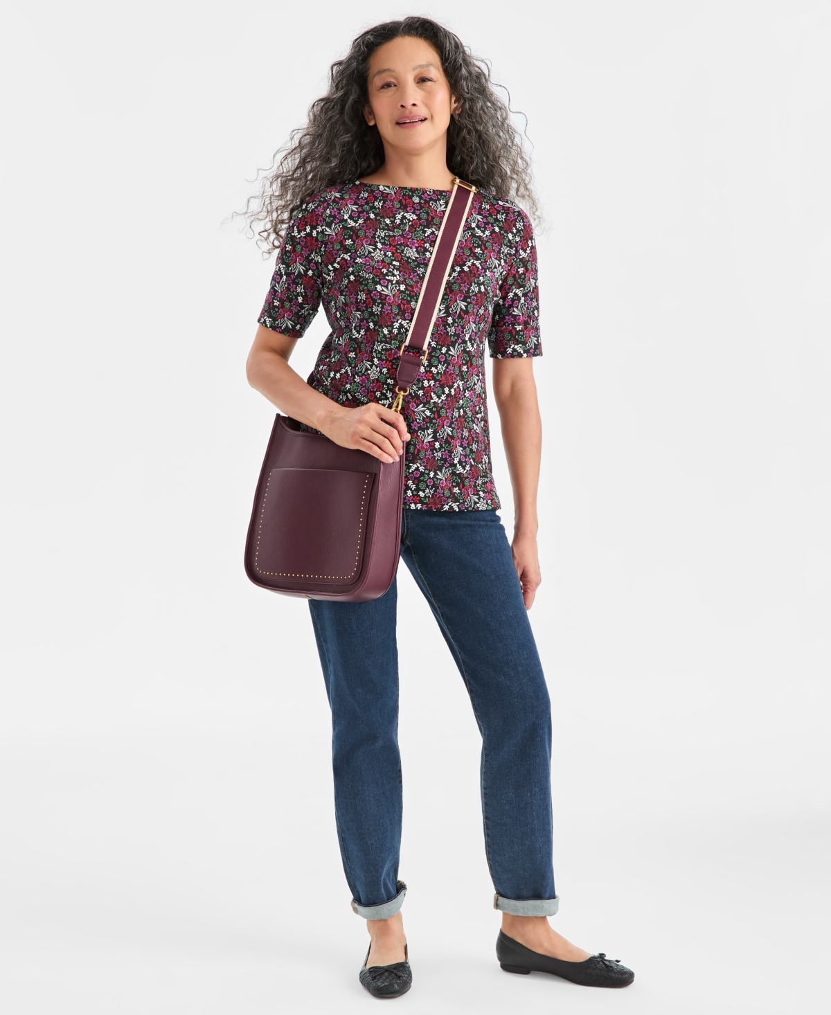 Style & Co Women's Printed Boat-Neck Elbow-Sleeve Top, Macy's Exclusive