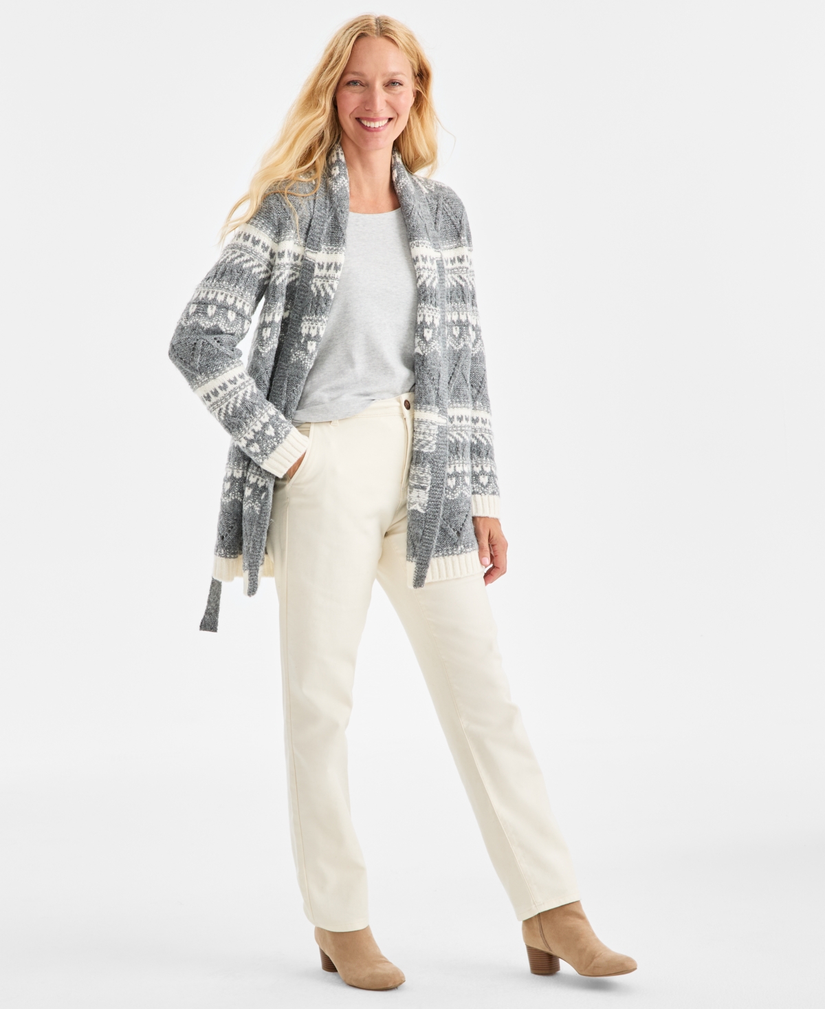 Style & Co Women's Fair Isle Belted Cardigan, Macy's Exclusive