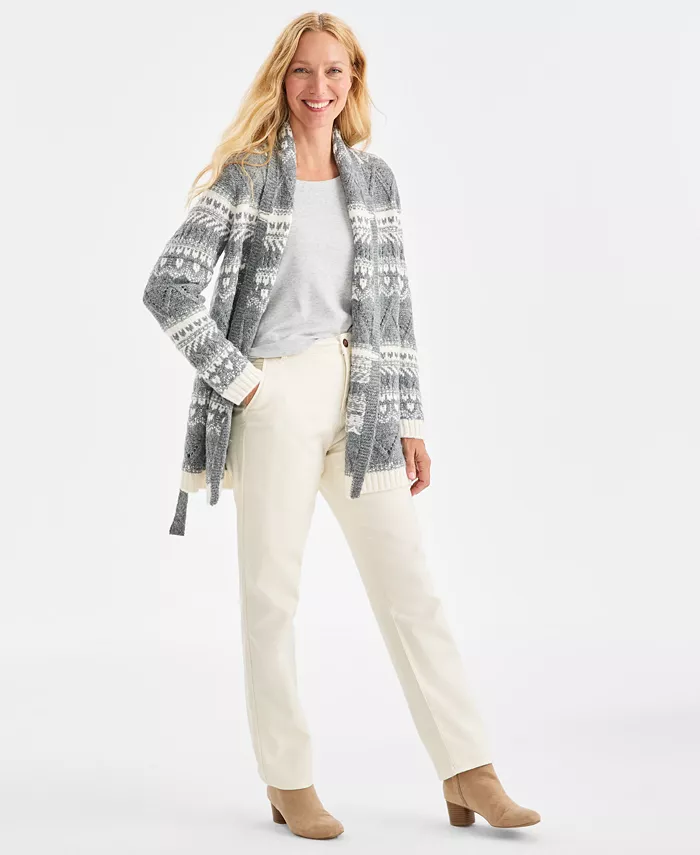 Women's Fair Isle Belted Cardigan - thumbnail 2