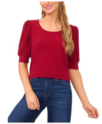CeCe - Women's Elbow-Sleeve Scoop-Neck Shirred Knit Top