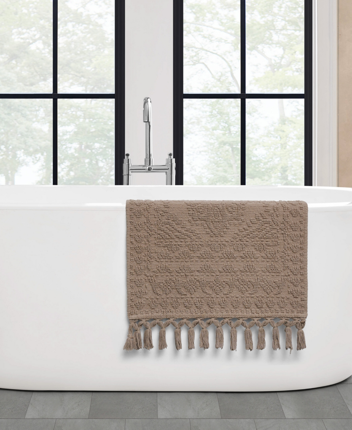 French Connection Nellore Fringe Cotton 20" X 38" Bath Rug In Brown