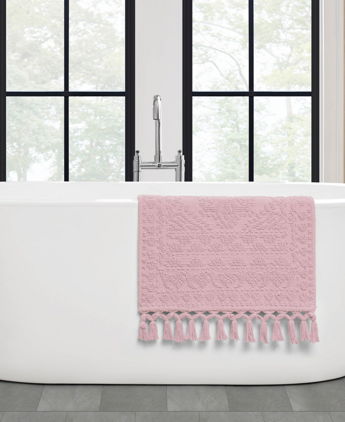 French Connection Nellore Fringe Cotton 20" X 38" Bath Rug In Pink