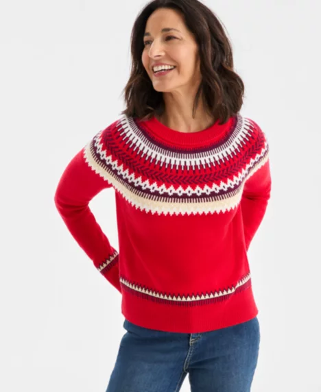 Petite Fair Isle Long Sleeve Sweater - Fair Slope Red