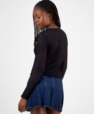 Juniors' Lace Long-Sleeve Top