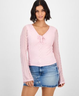 Juniors' Lace V-Neck Bell-Sleeve Top