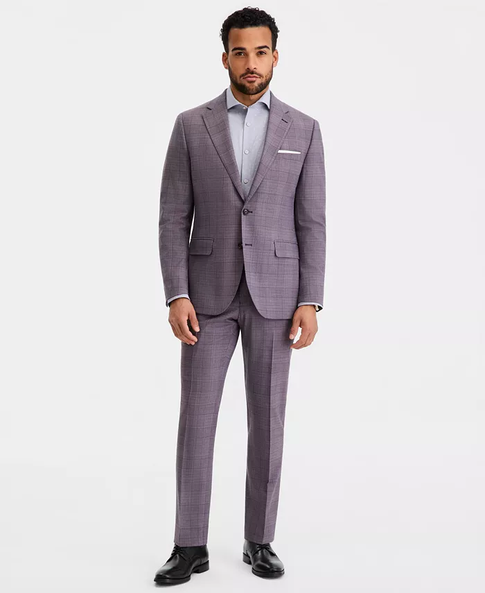 Men's Modern-Fit Wool-Blend Purple Plaid Suit Separates Jacket - thumbnail 2