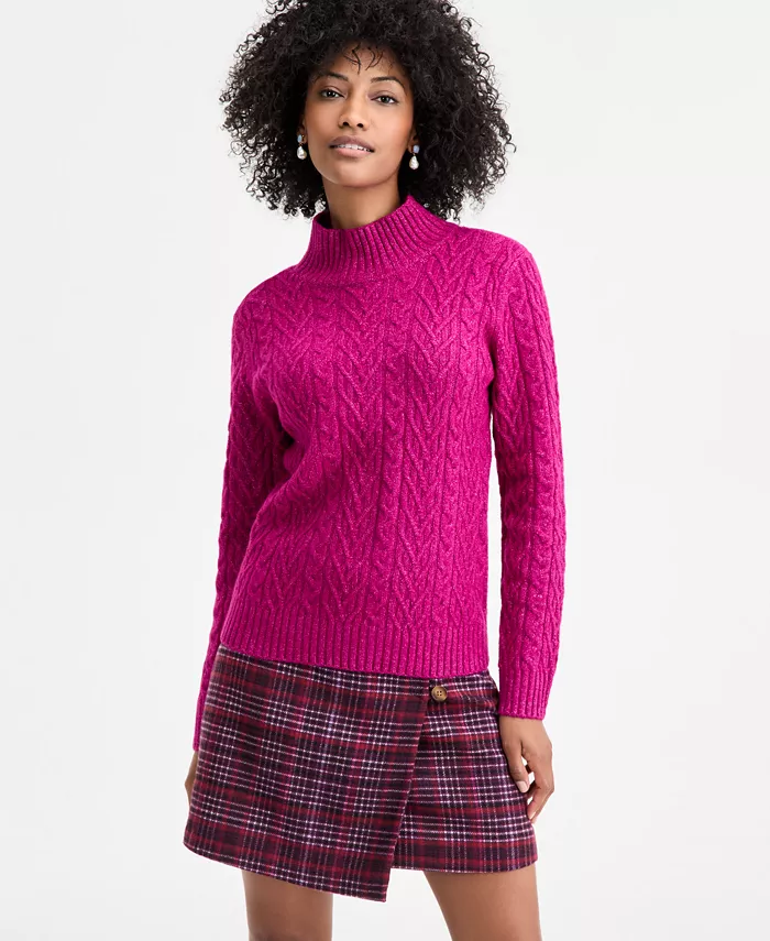 Women's Mock-Neck Cable Sweater - thumbnail 4