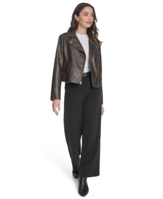 Women's Faux-Leather Asymmetric-Zip Moto Jacket