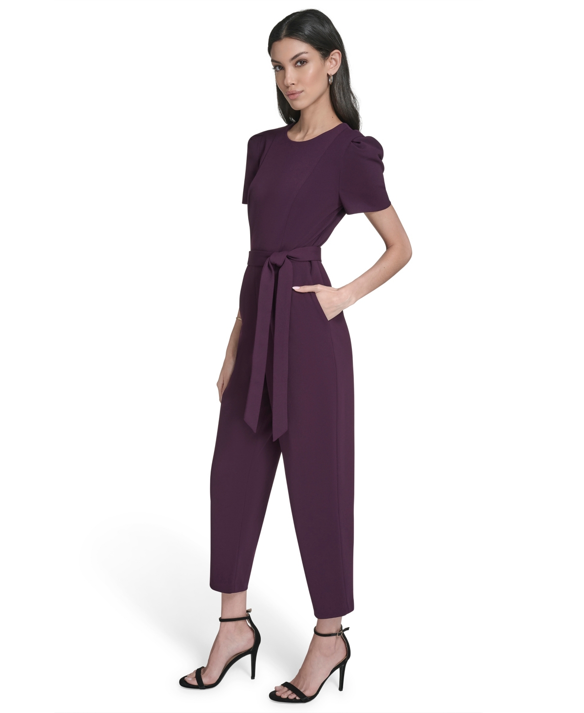 Calvin Klein Petite Short Sleeves Jumpsuit In Purple