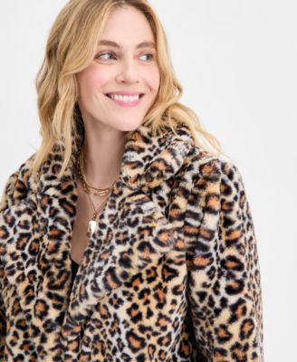 Women's Woven Sketchy Leopard-Print Faux-Fur Coat, Macy's Exclusive