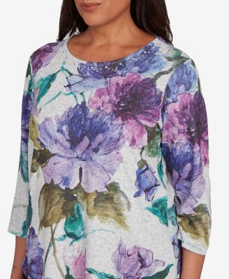 Petite Lake Champlain Asymmetrical Watercolor Flower Top
