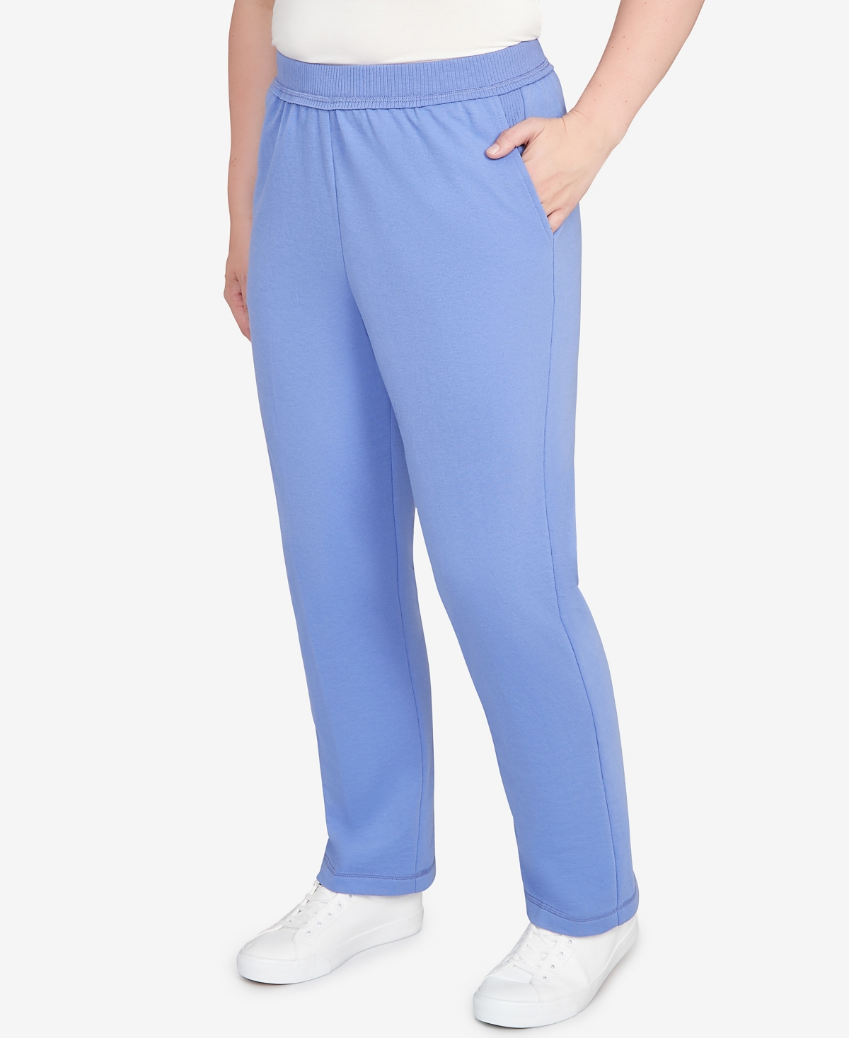 Alfred Dunner Petite Casual Vibe Cozy Medium Length Slant Pocket Pants In Blue