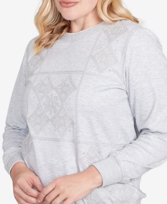 Petite Casual Vibe Embroidered Patchwork Long Sleeve Top