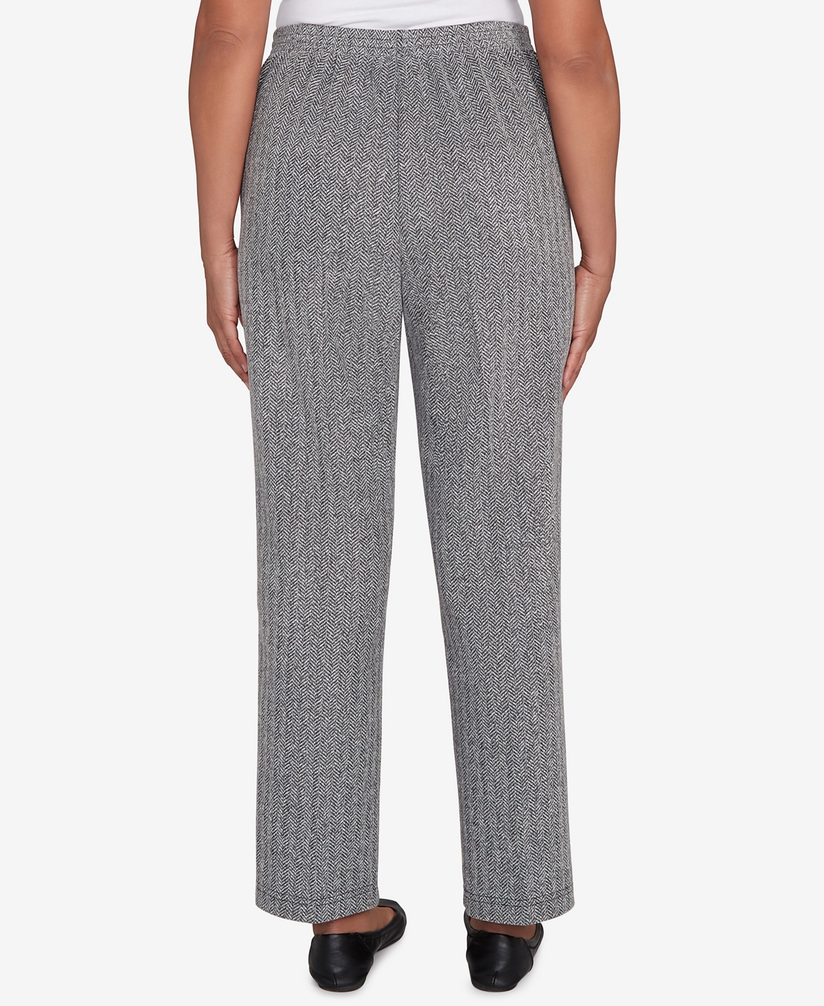 Alfred Dunner Petite Jet Setter Herringbone Knit Medium Length Pants In Gray