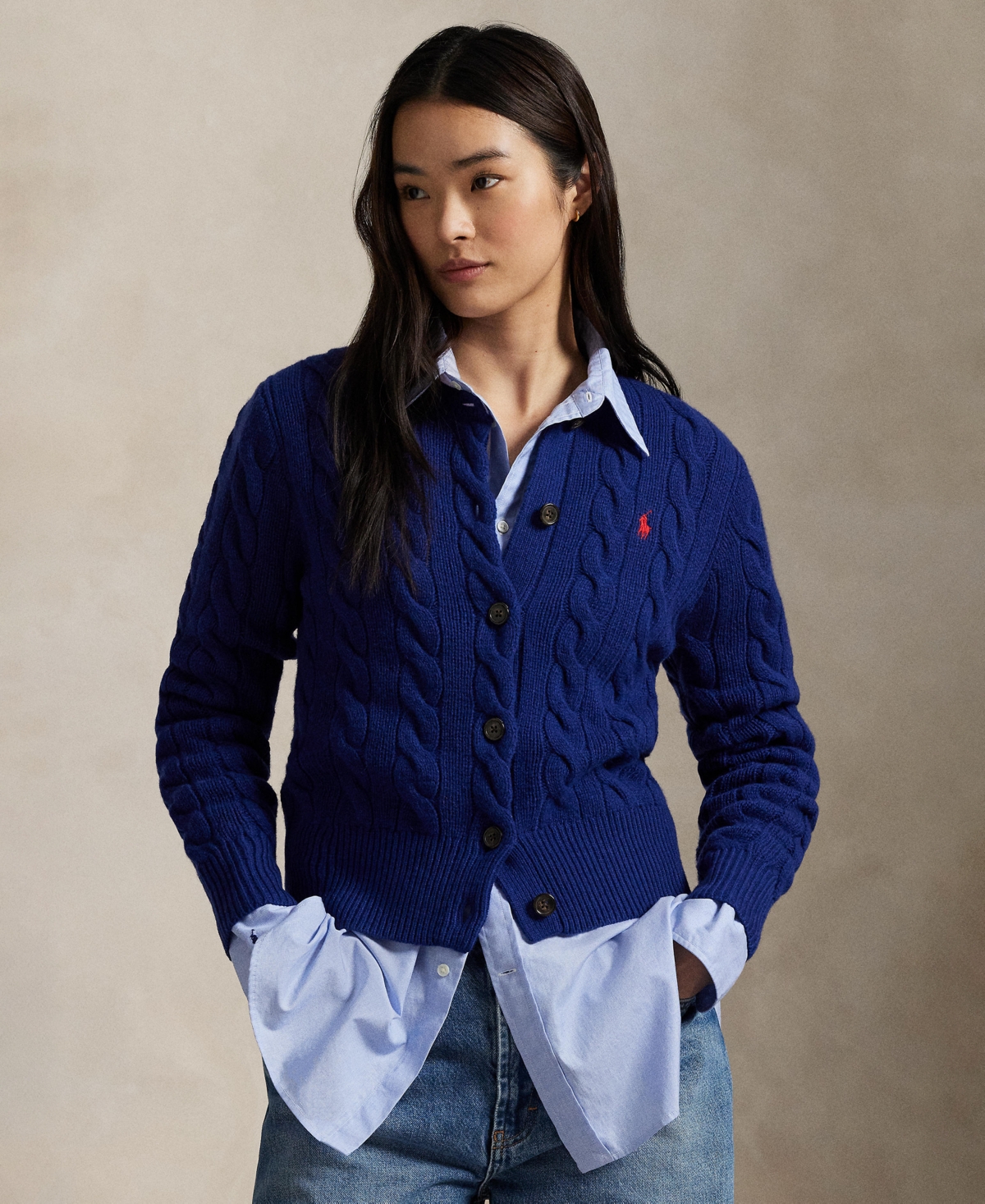 Polo Ralph Lauren Women's Cable-knit Wool-cashmere Cardigan Sweater In Blue