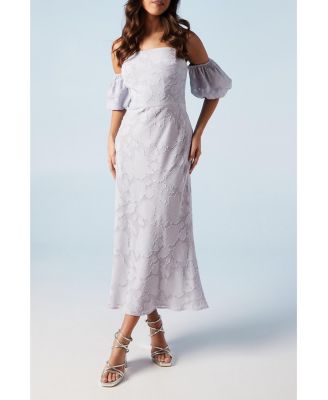 Women's Puff Sleeve Bridesmaids Midi Dress