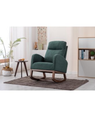 Rocking Chair, Modern Glider Recliner with Wood Legs, Side Pocket & High Back for Living Room or Bedroom