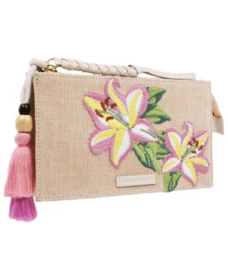 Zip Top Embroidered Floral Clutch