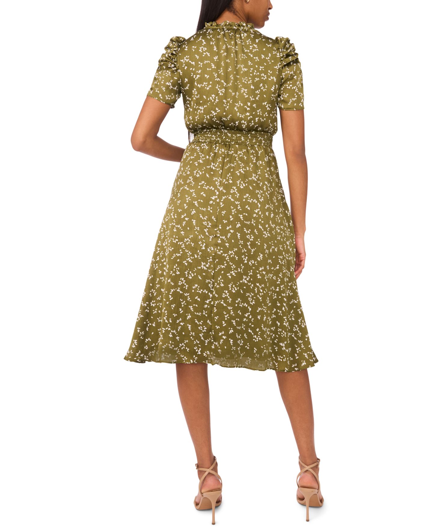 Женское платье MSK Petite Puff-Sleeve Chiffon Midi, цвет: Оливковый мох — фото 4