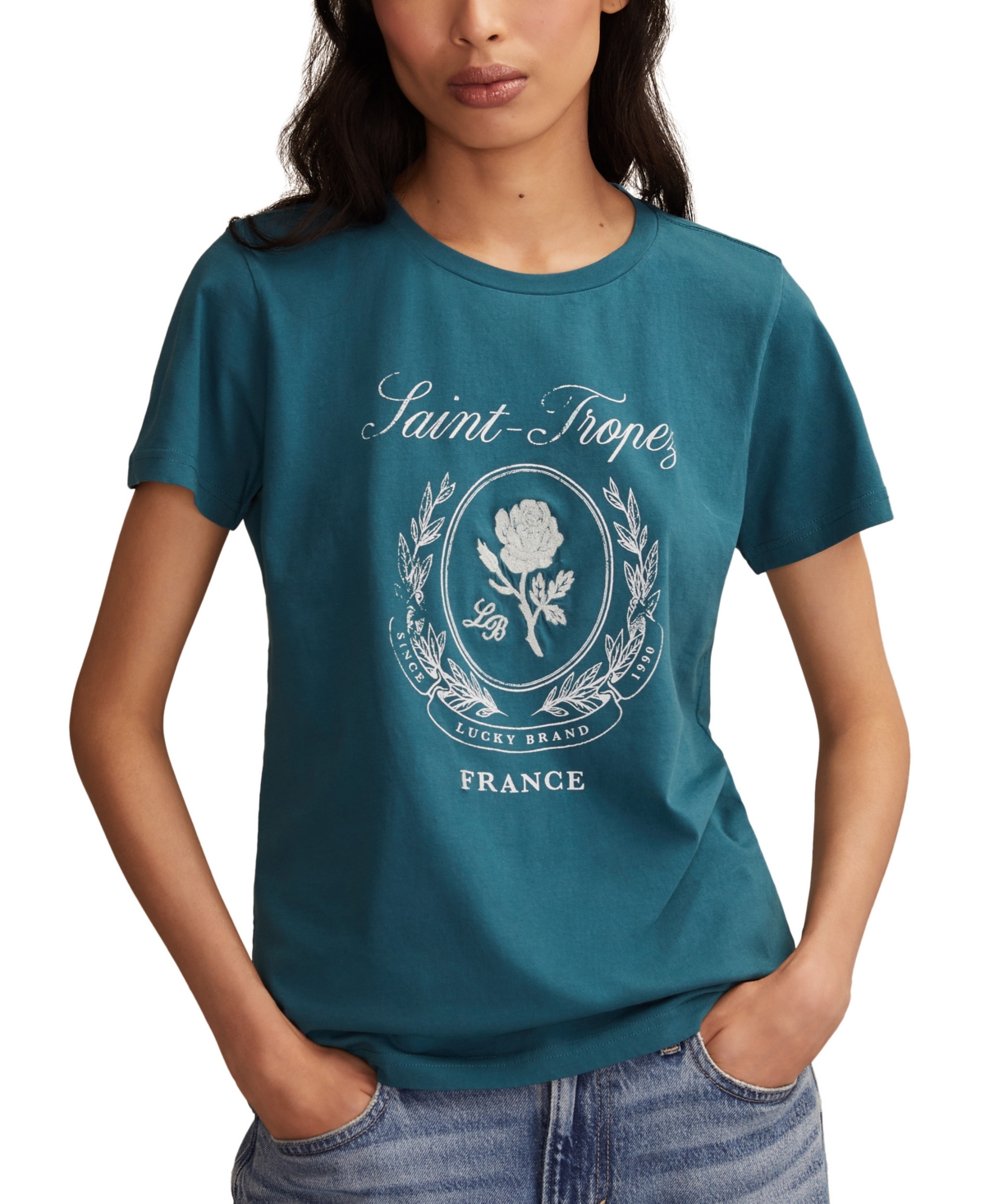 Lucky Brand Saint Tropez France Cotton Graphic T-shirt In Green