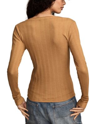 Women's Long Sleeve Rib Henley Top