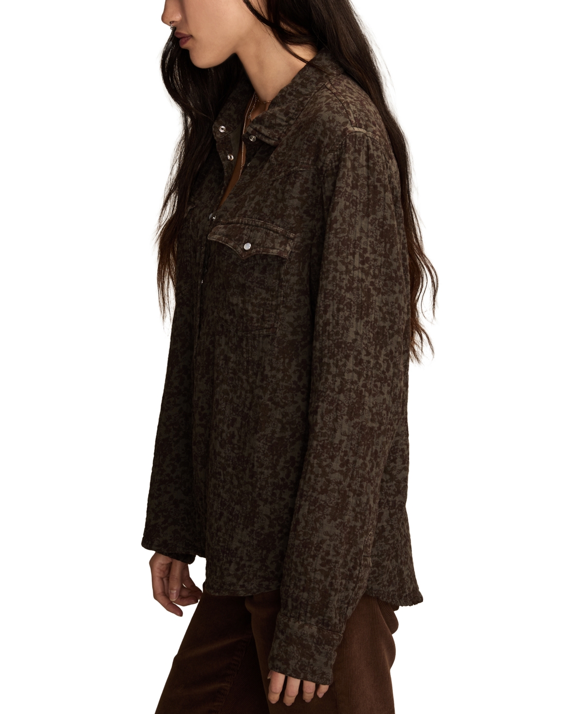Lucky Brand Women's Printed Western Button Down Top In Brown
