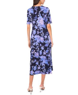 Women's V Neck Twist Front Midi Dress