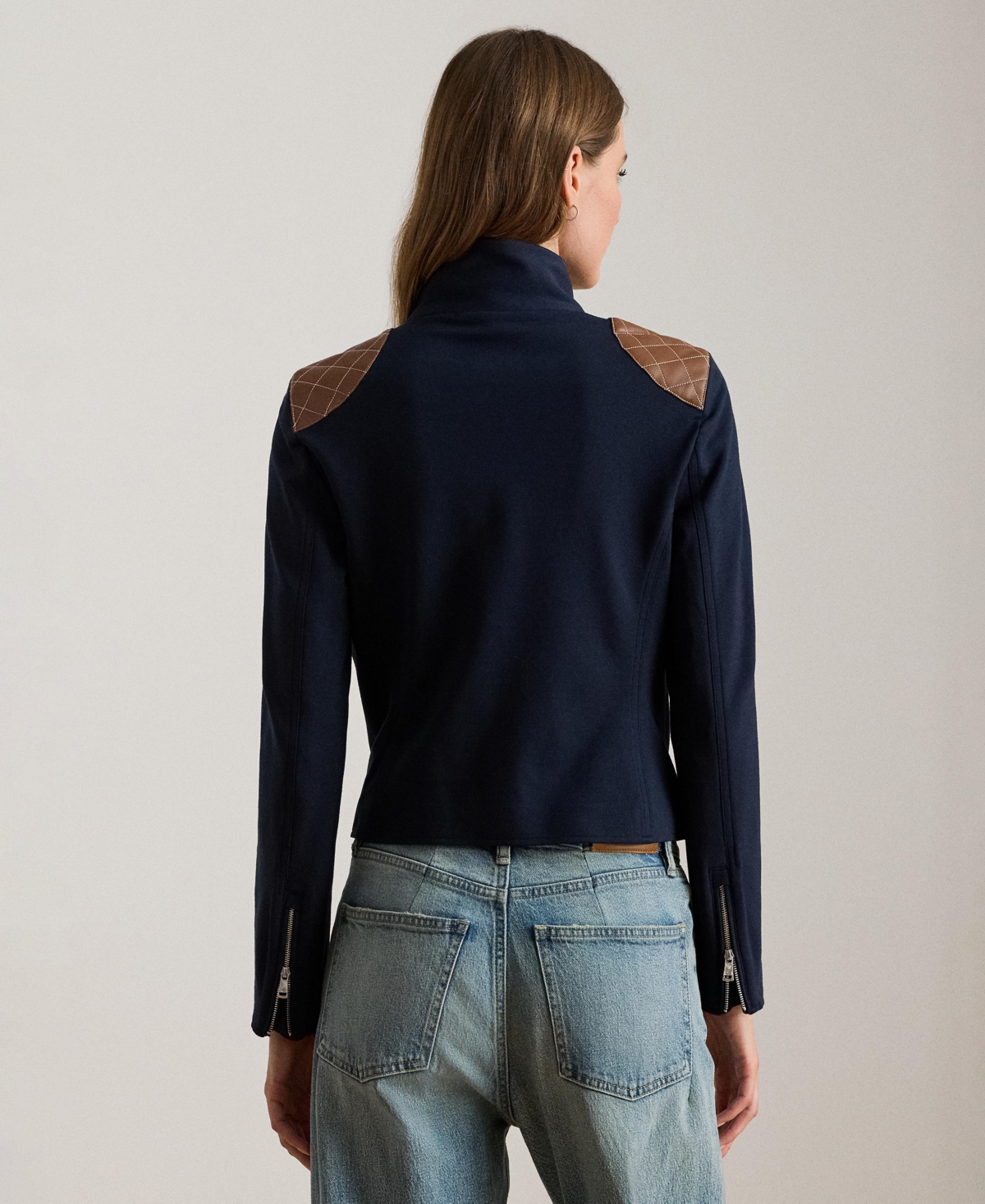 Ralph Lauren Women's Ponte Long Sleeve Moto Jacket In Blue