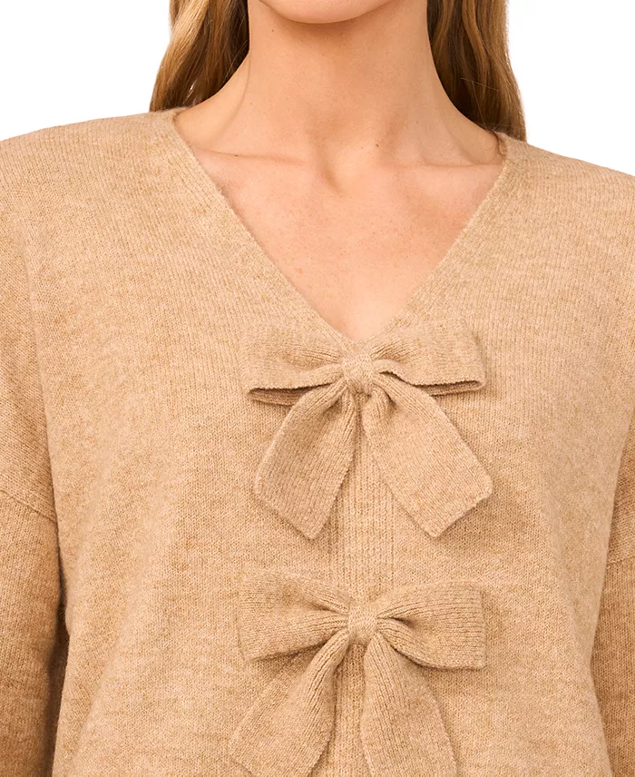 Women's Bow Detail V-Neck Sweater - thumbnail 2