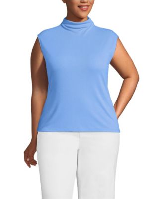 Plus Size Cap Sleeve Drapey Rib Fitted Funnel Neck Tank