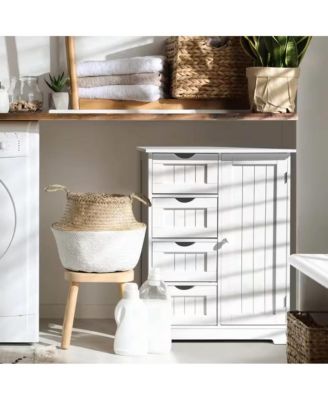 Modern Farmhouse Bathroom Floor Cabinet with 2 Drawers and Shelf in Wood Finish
