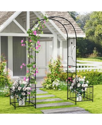 86'' Arch Trellis for Climbing Plants w/ Planter Boxes Roses Vines for Wedding