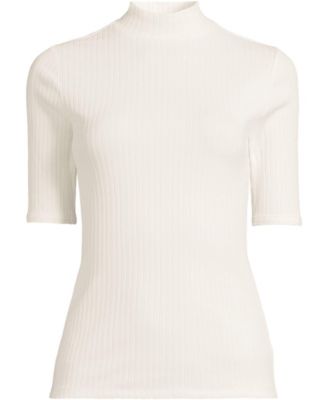 Plus Size Elbow Sleeve Pointelle Rib Mock Neck