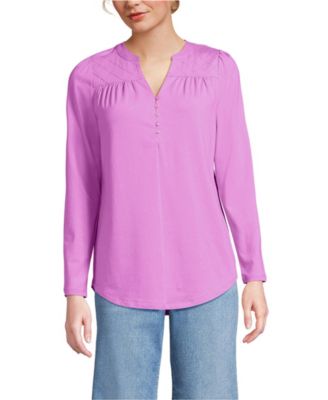 Women's Long Sleeve Lightweight Jersey Notch Neck Tunic Top