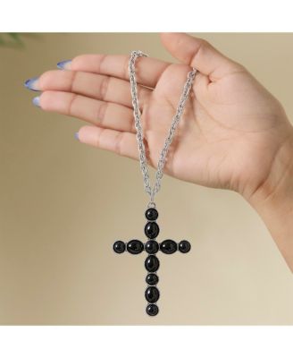 Ox Silver Black Cross Necklace