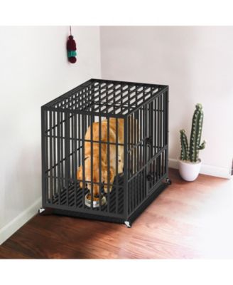 Chew-resistant Heavy Duty Metal Dog Cage Kennel Pet Crate with Wheels