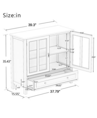 CASAINC Buffet Cabinet with Double Glass Doors and Decorative Bell Handles for Dining Storage