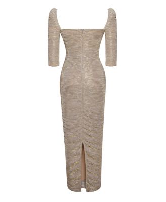 Women's Sorrel Gold Ruched Chiffon Long Maxi Dress