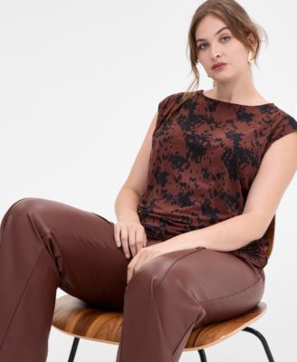 Plus Size Ruched Boat-Neck Extended-Sleeve Top, Macy's Exclusive